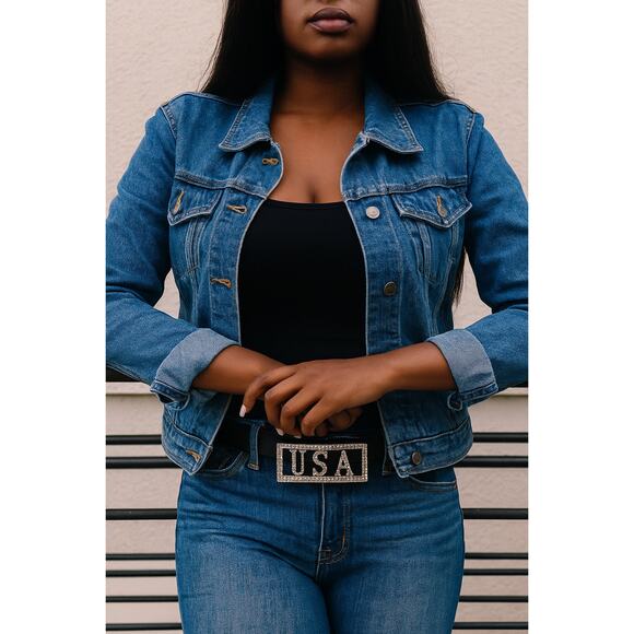 Vintage USA Rhinestone Belt Buckle Patriotic American Flag Accessory Bling - Picture 1 of 5